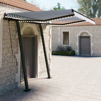 vidaXL Toldo manual retráctil con luz LED azul y blanco 3x2,5 m