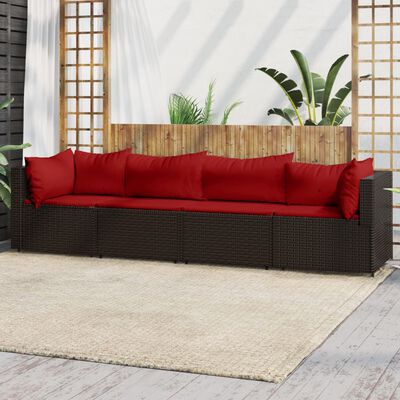 vidaXL Set muebles de jardín 4 piezas y cojines ratán sintético marrón