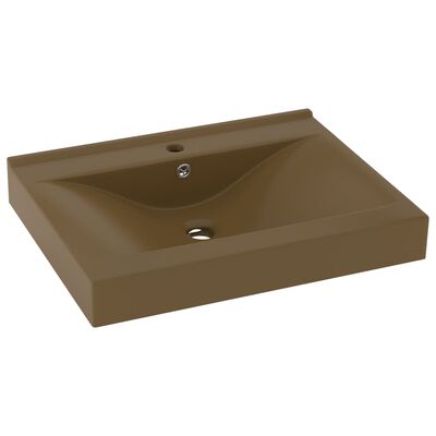 vidaXL Lavabo de lujo con grifo cerámica 60x46 cm crema mate