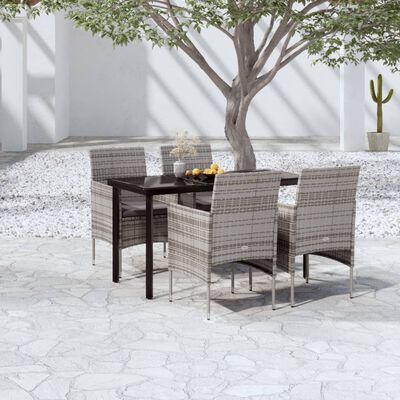 vidaXL Juego de comedor para jardín 5 piezas con cojines gris y negro