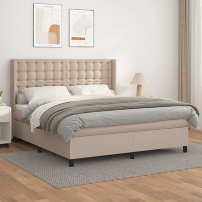 vidaXL Cama box spring con colchón cuero sintético capuchino 180x200cm