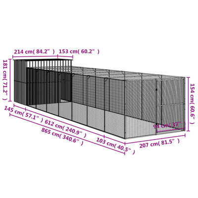 vidaXL Caseta perros con corral acero galvanizado gris 214x865x181 cm