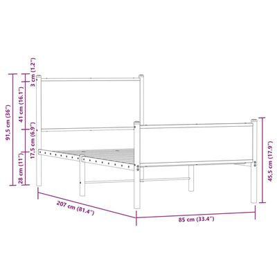 vidaXL Estructura de cama sin colchón metal marrón roble 80x200 cm