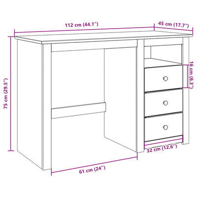 vidaXL Escritorio Panama madera maciza de pino 112x45x75 cm