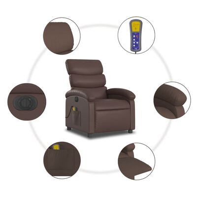 vidaXL Sillón de masaje reclinable eléctrico cuero sintético marrón