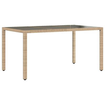 vidaXL Mesa de jardín superficie de vidrio ratán PE beige 150x90x75 cm