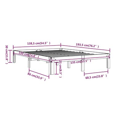 vidaXL Estructura de cama doble madera maciza negra 135x190 cm