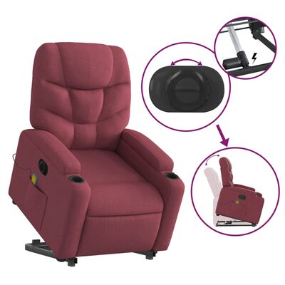 vidaXL Sillón de masaje elevable eléctrico tela rojo tinto