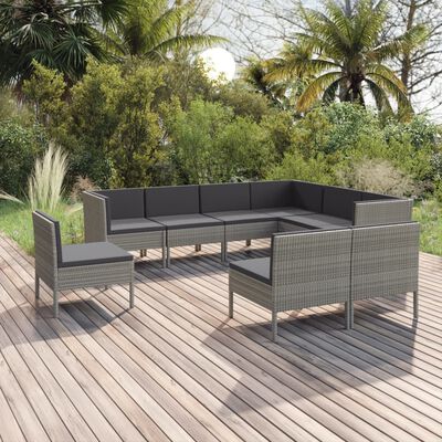 vidaXL Set de muebles de jardín 9 pzas y cojines ratán sintético gris