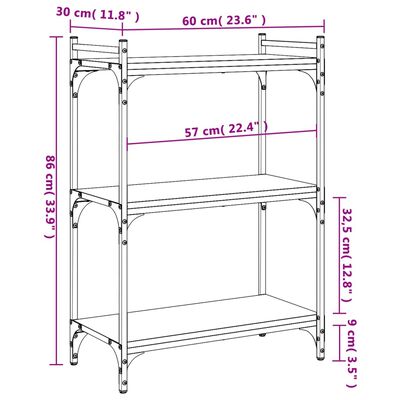 vidaXL Librería de 3 estantes madera de ingeniería negro 60x30x86 cm