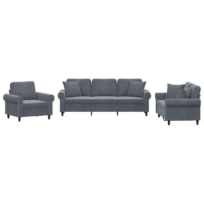 vidaXL Juego de sofás con cojines 3 piezas terciopelo gris oscuro