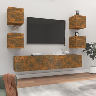 vidaXL Set de muebles de TV 6 pzas madera contrachapada roble ahumado