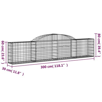 vidaXL Cestas de gaviones 9 uds forma de arco hierro 300x30x60/80 cm