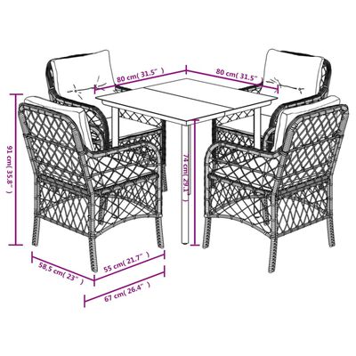 vidaXL Set de muebles jardín 5 pzas con cojines ratán sintético negro