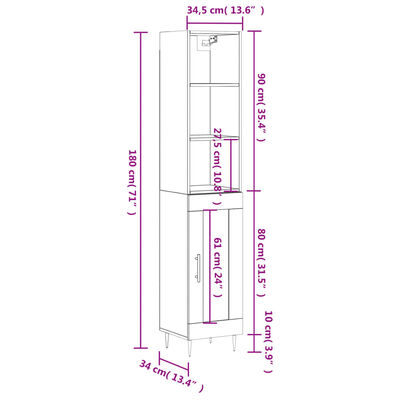 vidaXL Aparador de madera contrachapada roble Sonoma 34,5x34x180 cm