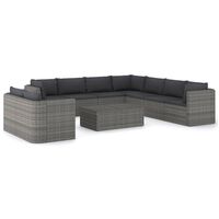 vidaXL Set de muebles de jardín 10 pzas y cojines ratán sintético gris