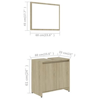 vidaXL Juego de muebles de baño 3 pzas madera ingeniería roble Sonoma