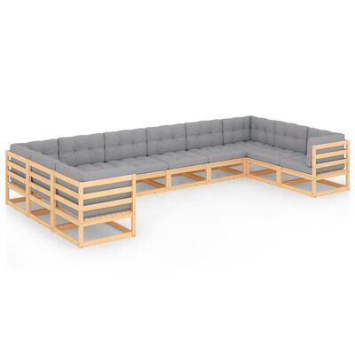 vidaXL Juego de muebles de jardín 10 pzas y cojines madera maciza pino