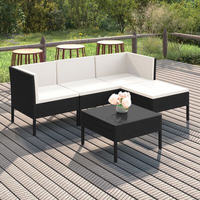 vidaXL Set de muebles de jardín 5 pzas y cojines ratán sintético negro