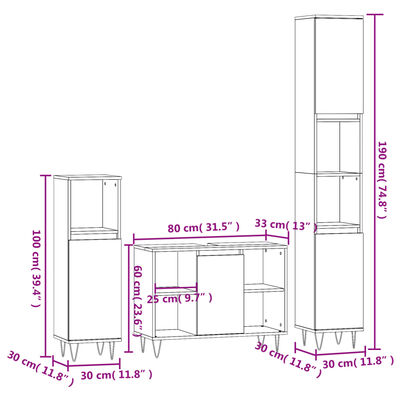 vidaXL Set muebles de baño 3 piezas madera contrachapada blanco brillo