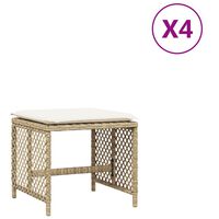 vidaXL Taburetes de jardín con cojines 4 uds ratán PE beige 41x41x36cm