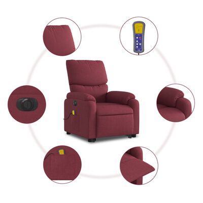 vidaXL Sillón de masaje eléctrico reclinable elevable tela rojo tinto