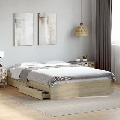 vidaXL Cama con cajones madera ingeniería roble Sonoma 160x200 cm