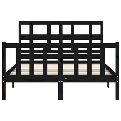 vidaXL Estructura de cama con cabecero madera maciza negro 140x200 cm