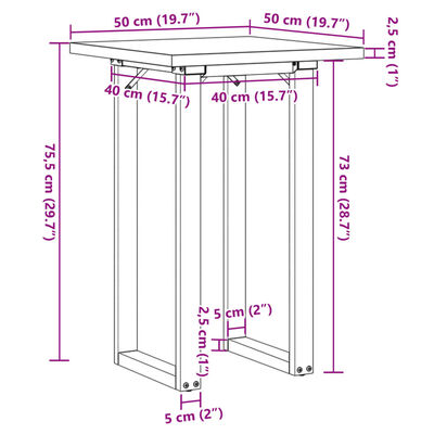 vidaXL Mesa comedor marco O madera maciza pino y hierro 50x50x75,5 cm