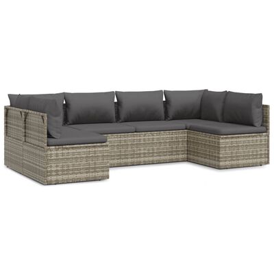 vidaXL Set de muebles de jardín 6 pzas y cojines ratán sintético gris