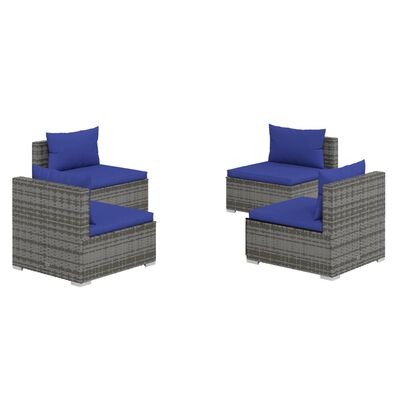 vidaXL Set de muebles de jardín 4 pzas y cojines ratán sintético gris