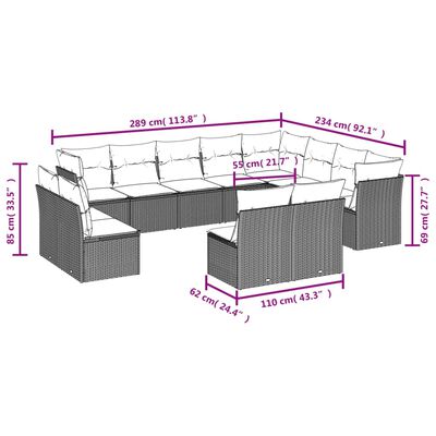 vidaXL Set de sofás de jardín y cojines 12 pzas ratán sintético marrón