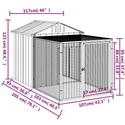 vidaXL Gallinero con corral acero galvanizado gris claro 117x201x123cm