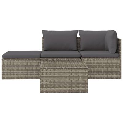 vidaXL Set de muebles de jardín 4 pzas y cojines ratán sintético gris