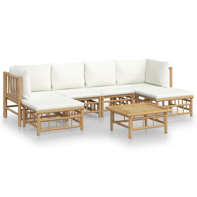 vidaXL Set de muebles de jardín 7 piezas bambú y cojines blanco crema