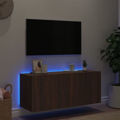 vidaXL Mueble de TV de pared con luces LED marrón roble 100x35x41 cm