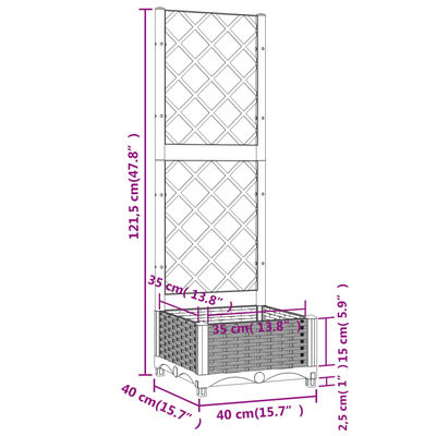 vidaXL Jardinera con enrejado PP gris claro 40x40x121,5 cm