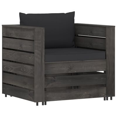 vidaXL Muebles de jardín 8 piezas con cojines madera impregnada gris