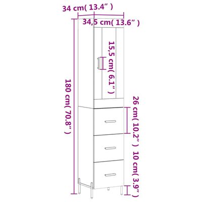 vidaXL Aparador alto madera contrachapada blanco 34,5x34x180 cm