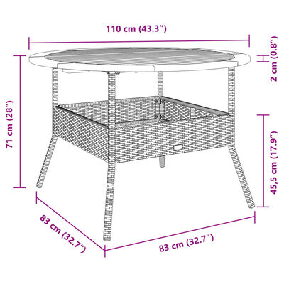 vidaXL Mesa de jardín superficie de madera ratán PE beige Ø110x71 cm