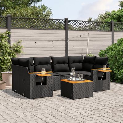 vidaXL Set de comedor de jardín 7 pzas y cojines ratán sintético negro