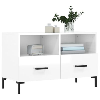 vidaXL Mueble de TV madera contrachapada blanco brillo 80x36x50 cm