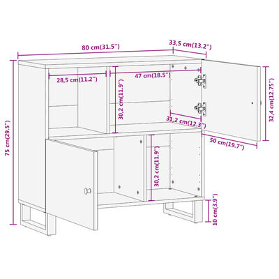 vidaXL Mueble auxiliar madera maciza mango marrón/negro 80x33,5x75 cm