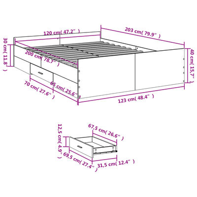 vidaXL Cama con cajones madera ingeniería roble Sonoma 120x200 cm