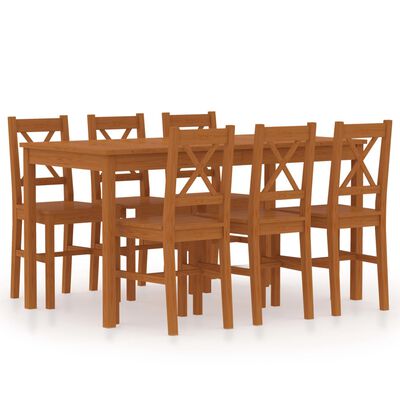 vidaXL Conjunto de comedor 7 piezas madera de pino marrón miel