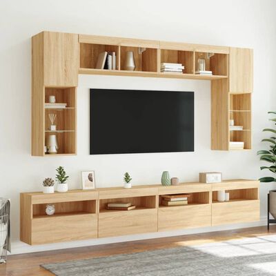 vidaXL Muebles de TV de pared con luces LED 8 piezas roble sonoma