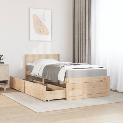 vidaXL Cama con cajones y colchón madera maciza de pino 90x200 cm