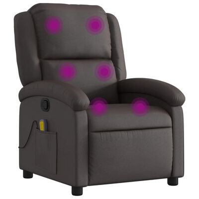 vidaXL Sillón de masaje eléctrico cuero auténtico marrón oscuro