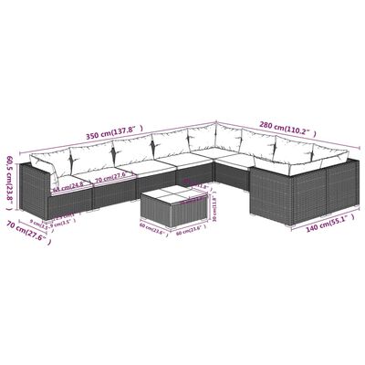 vidaXL Set de muebles de jardín 10 pzas y cojines ratán sintético gris