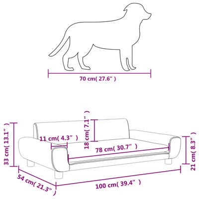 vidaXL Cama para perros de terciopelo gris claro 100x54x33 cm